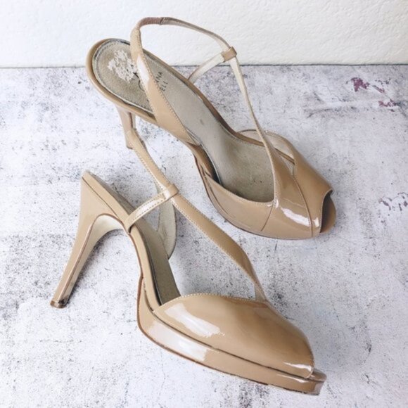 Adrianna Papell Nude Beige Patent Leather d'Orsay Heels Sandals size 9M - Picture 1 of 9